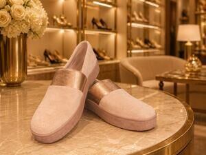 Taryn Rose Greta Slip On Sneakers Beige Rose Gold Suede Comfort Shoes 8B Resort